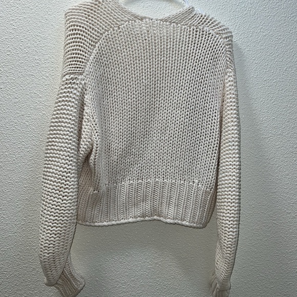 Free People Glow For It Chunky Knit Open Front Ribbed Hem Cardi in Ivory Sz XS - Picture 5 of 7